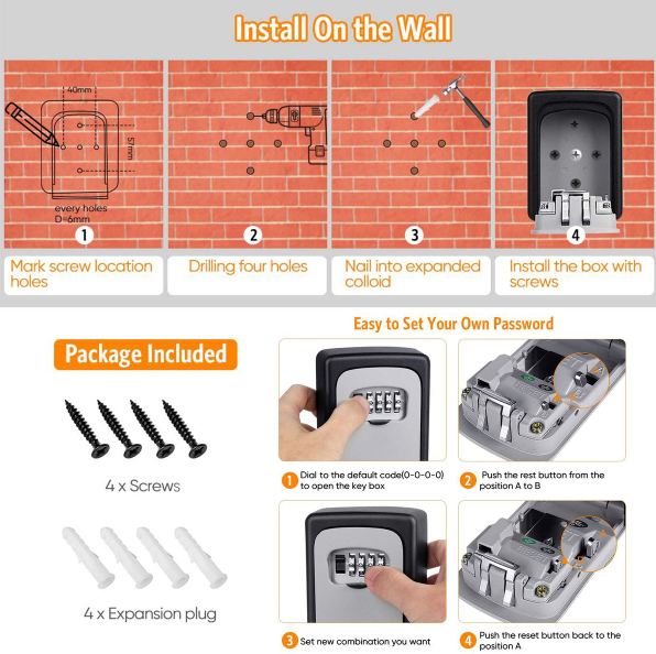 Wall Mounted Aluminium Key Lock Box-Black