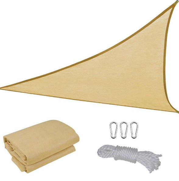 Beige 5.2m Trianglular Sun Shade Sail For Outdoor + Free Key Holder