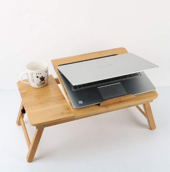 Bamboomill Portable Bamboo Standing Laptop Table Bed Desk with Drawer