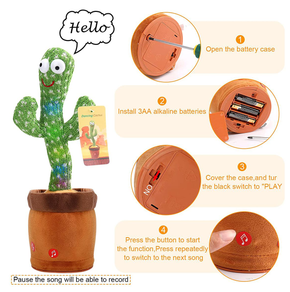 Dancing Cactus Baby Mimicking Recording Music Light Up Baby Interactive Toy