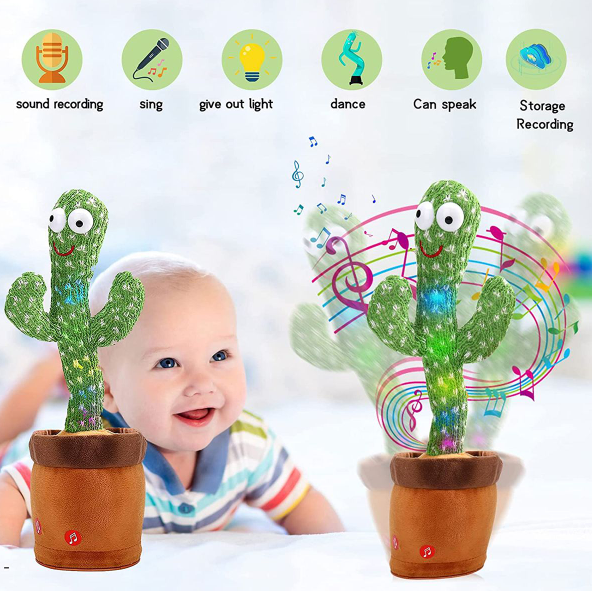 Dancing Cactus Baby Mimicking Recording Music Light Up Baby Interactive Toy