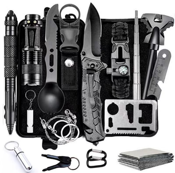 Tactical Survival Multi-Function Kit,16 in 1 Black