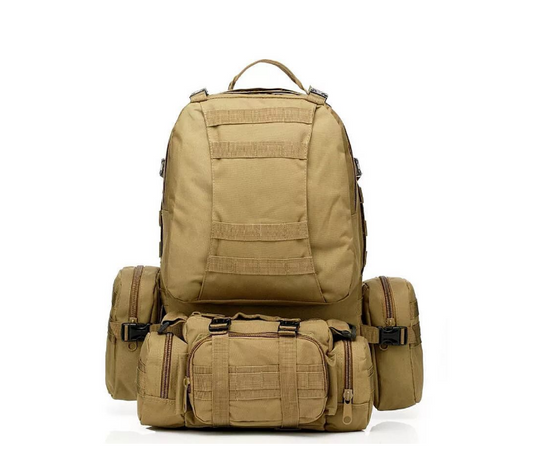 Tactical Backpack with 3 Molle Bags (55L) - Khaki