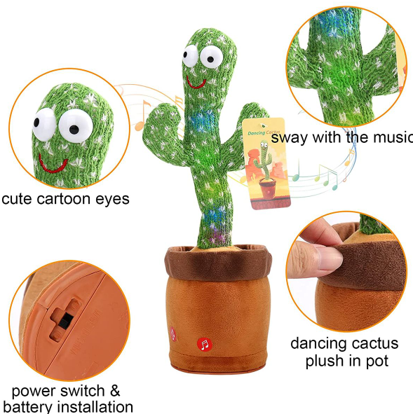 Dancing Cactus Baby Mimicking Recording Music Light Up Baby Interactive Toy