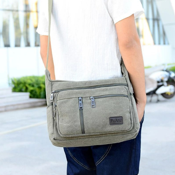 High Capacity Retro Canvas Shoulder Bag Crossbody Handbag for Men - 31cm