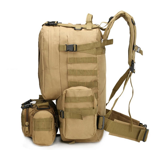 Tactical Backpack with 3 Molle Bags (55L) - Khaki