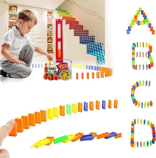 Children Colorful Domino Train Blocks Toy Set With Automatic Laying