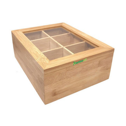 Bamboomill Acrylic Clear Top Bamboo Tea Box 6 Sections