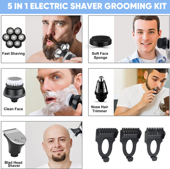 Electric/Wireless Head Shaver 5-in-1 Electric Razor for Men - Sliver