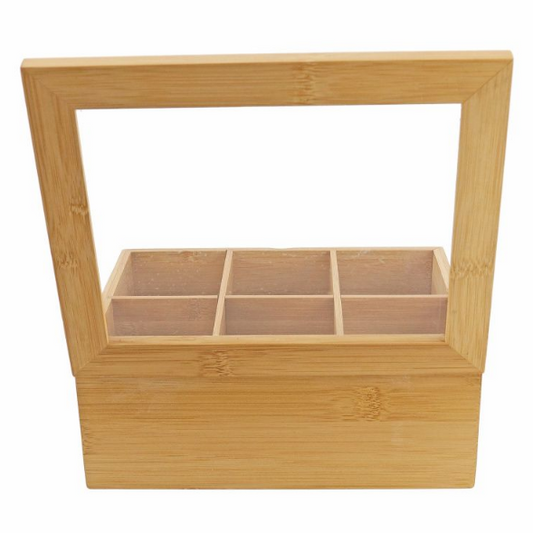 Bamboomill Acrylic Clear Top Bamboo Tea Box 6 Sections