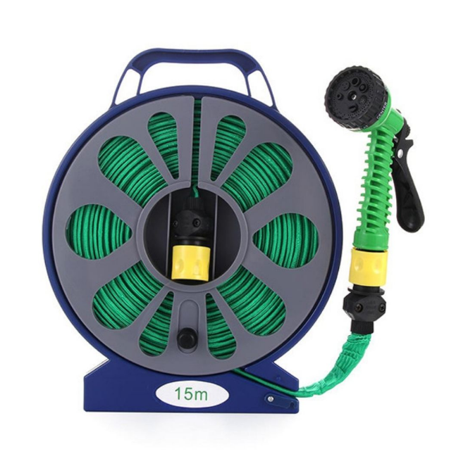 50 Ft Lay Flat Garden hose with 7 Pattern Spray Gun -15m