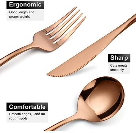 TOXIYA - 24 Piece Flatware Set, Stainless Steel Knife Fork Spoon, Home Dinnerware Tableware Set for 6, Cutlery Set, Include Knives/Forks/Spoons