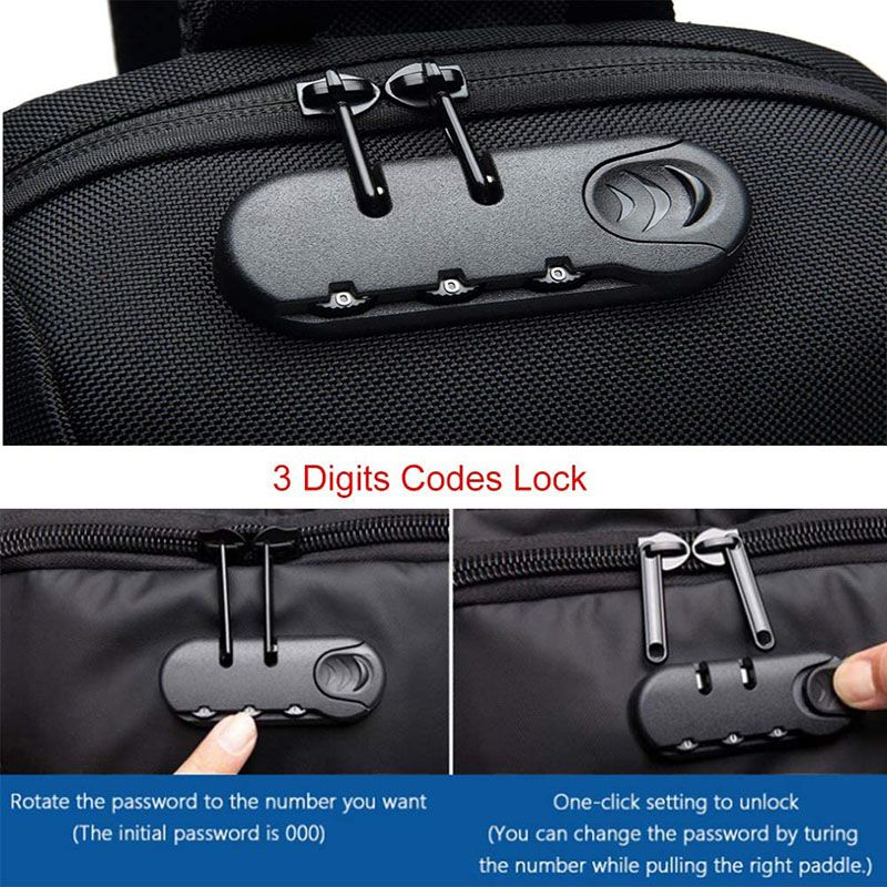 Ozuko Anti Theft Lock Sling Bag Shoulder Crossbody Backpack With USB Port