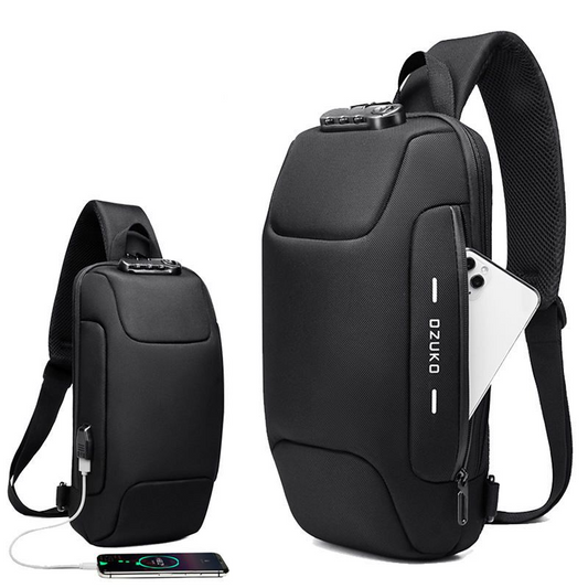 Ozuko Anti Theft Lock Sling Bag Shoulder Crossbody Backpack With USB Port