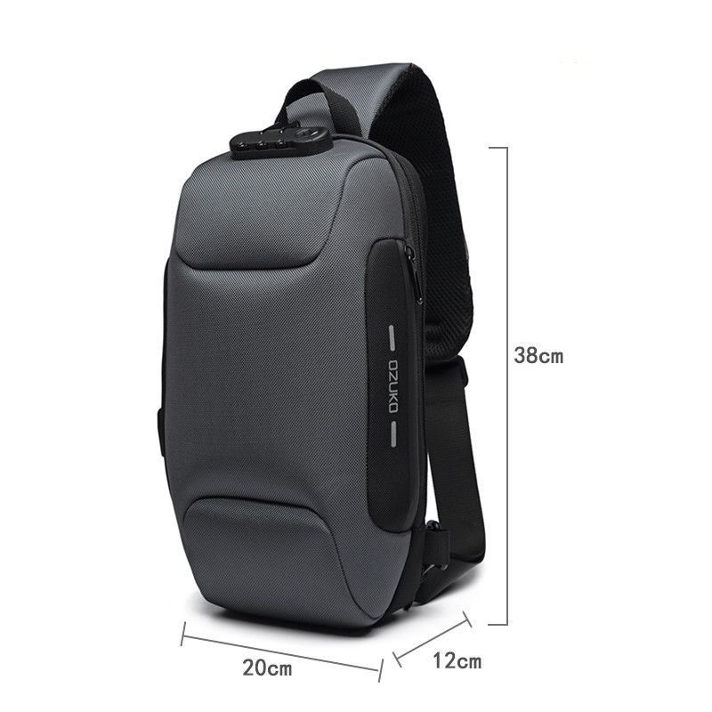 Ozuko Anti Theft Lock Sling Bag Shoulder Crossbody Backpack With USB Port