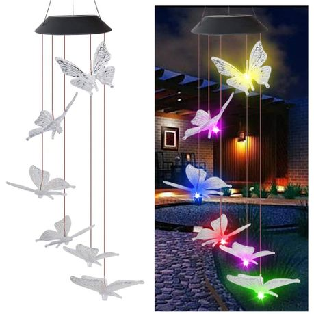 Outdoor Decorative Lights, Butterfly LED Solar Wind Chime Led Lights - multi-color