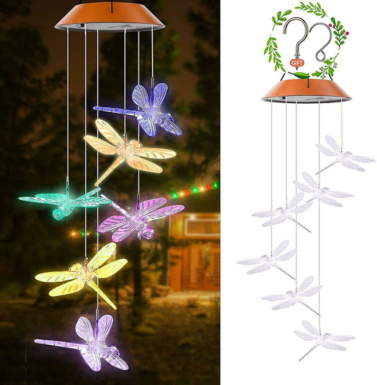 Outdoor LED Solar Powered Dragonfly Wind Chimes Light