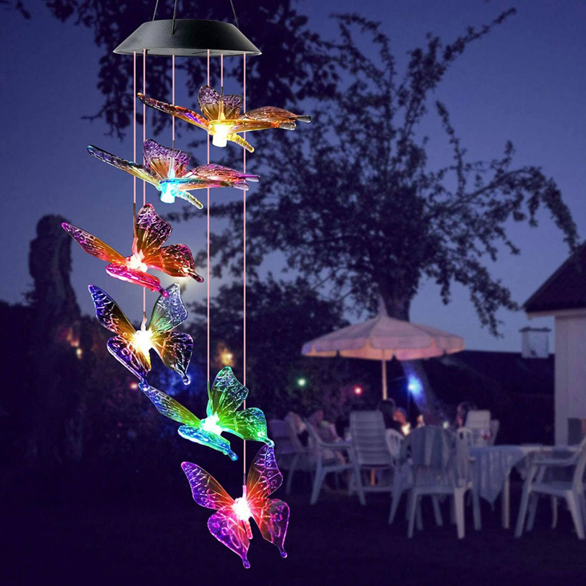 Outdoor LED Solar Powered Butterfly Wind Chimes Light