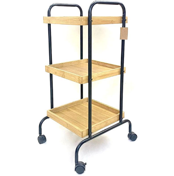 Bamboomill 3 Tier Heighten Cart Storage Rolling Cart With Bamboo Shelves