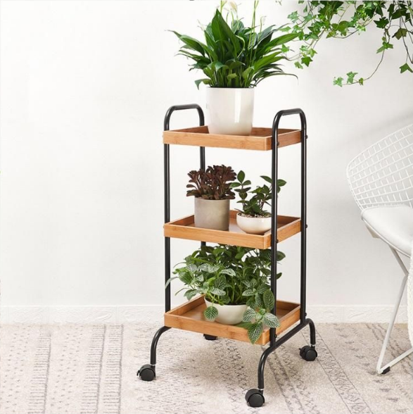 Bamboomill 3 Tier Heighten Cart Storage Rolling Cart With Bamboo Shelves