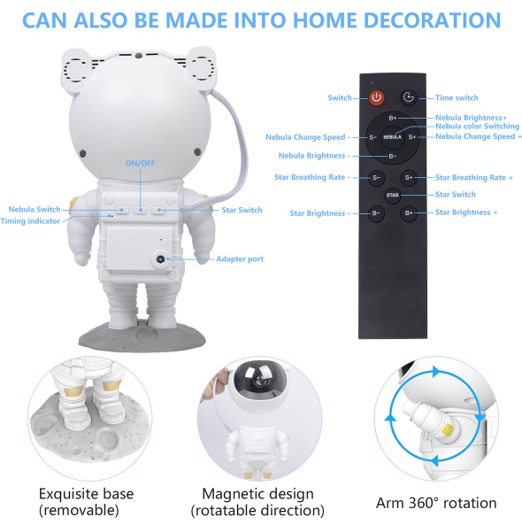 Starry Galaxy Sky Night Light Astronaut Projector with Remote Control