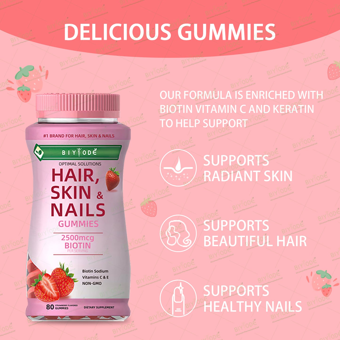 BIYODE  Hair Skin Nails Gummies Natures Bounty 80 Gomitas Originales