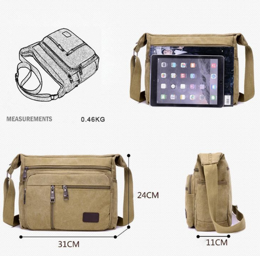 High Capacity Retro Canvas Shoulder Bag Crossbody Handbag for Men - 31cm