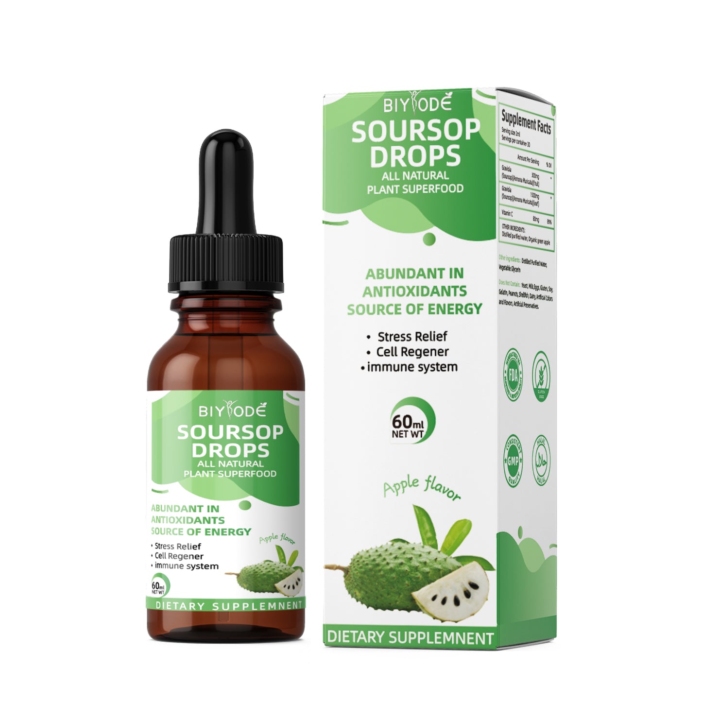 BIYODE Soursop Graviola Liquid Drops 1800mg - Premium Antioxidant Support for Immune Health, Digestion, and Relaxation