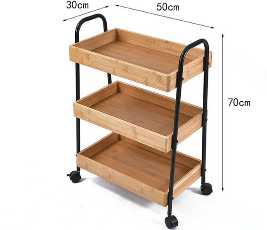 3-Tier Bamboo Wheeled Storage Cart (Metal / Wood)