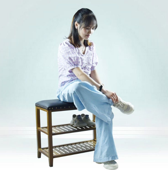 Bamboomill Shoe Bench with Cushion Bamboo Shoe Rack Stool