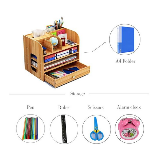 Multifunctional Wooden Desktop Organizer Shelf