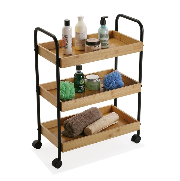 3-Tier Bamboo Wheeled Storage Cart (Metal / Wood)