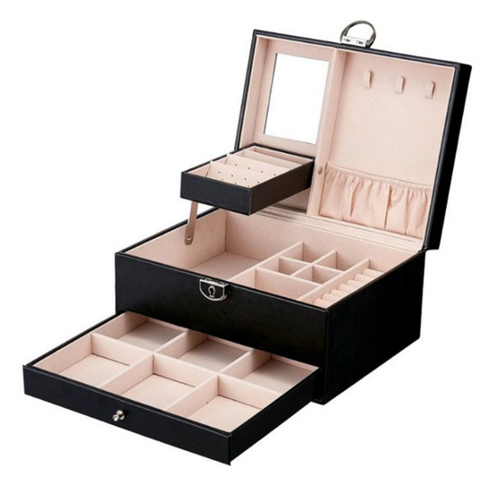 Beauticka PU Leather Jewellery Box Organizer with Drawer - Black