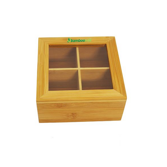 Bamboomill Acrylic Clear Top Bamboo Tea Box 4 Sections