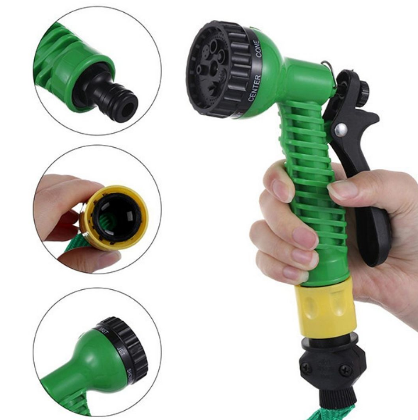 50 Ft Lay Flat Garden hose with 7 Pattern Spray Gun -15m