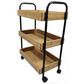 Bamboomill 3 Tier Utility Storage Rolling Cart With Bamboo basket Shelves