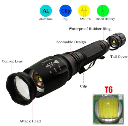 Rechargeable Portable LED Flashlight Torch Light- BL-Q7-P50