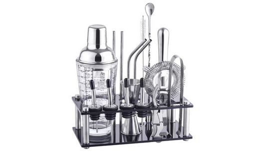 Silver Glass Cocktail & Barware Tool Set