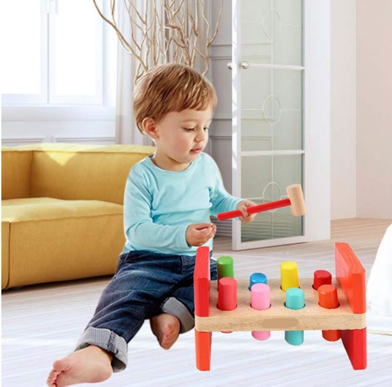 Wooden Pounding Bench Toy with Mallet hammering Block Punch -YG-221