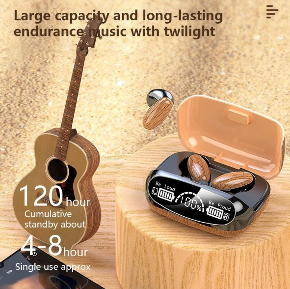 Wood Grain Bluetooth V5.2 Earphone Digital Display TWS Wireless Earbuds