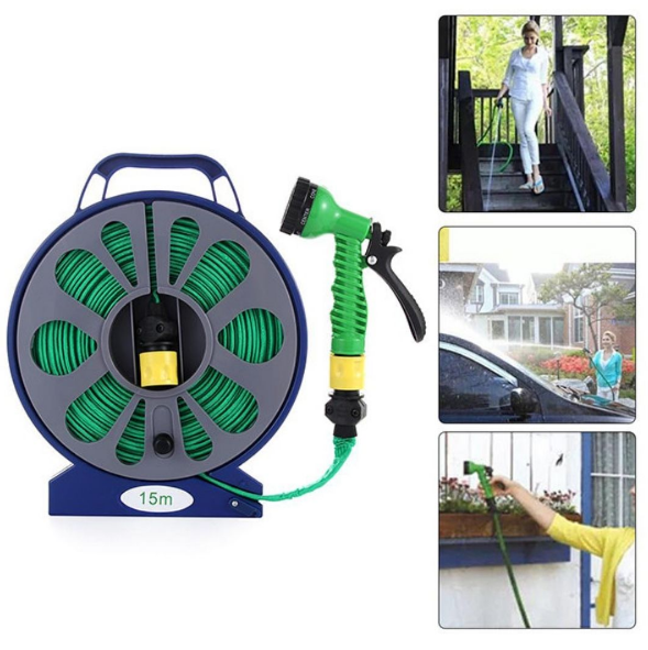 50 Ft Lay Flat Garden hose with 7 Pattern Spray Gun -15m