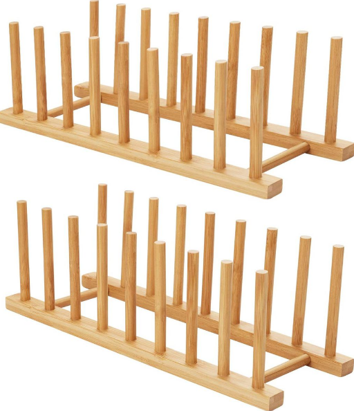 2- Piece Bamboo Set Dish Plate Drain Rack