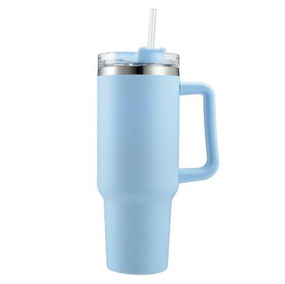 Double Wall Travel Mug Stainless Steel Vacuum Flask with Straw Hot/Cold