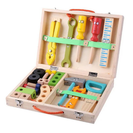 34 Piece Kid's Pretend Play Wooden Simulation Toolbox Kit WT-26