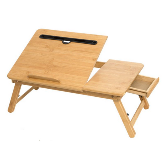 Bamboomill Portable Bamboo Standing Laptop Table Bed Desk with Drawer