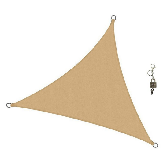 Beige 5.2m Trianglular Sun Shade Sail For Outdoor + Free Key Holder