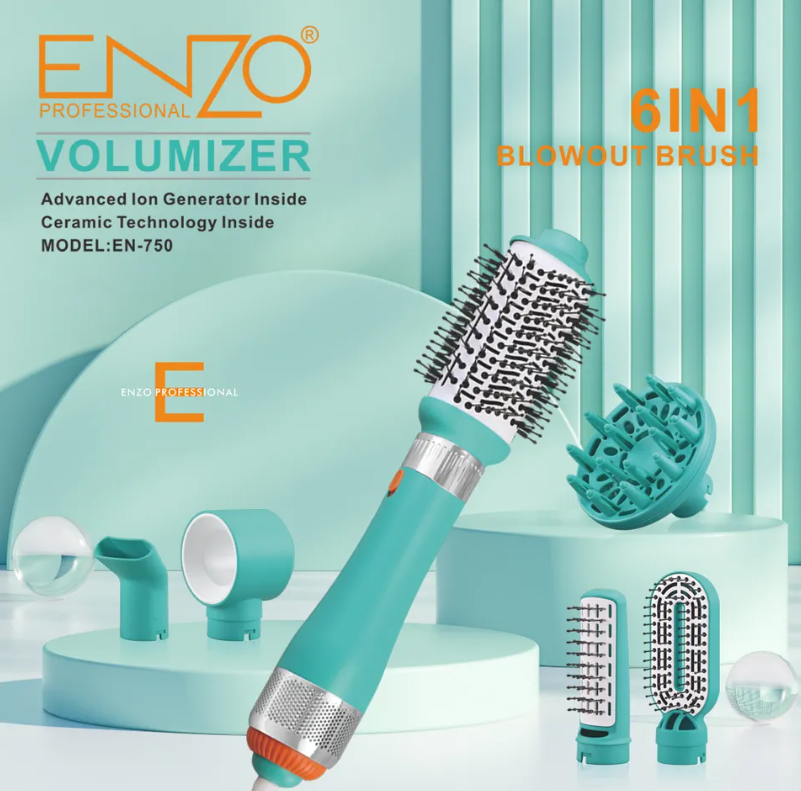 ENZO 6 in 1 iron curling straight dual-use hair styling comb electric hair dryer