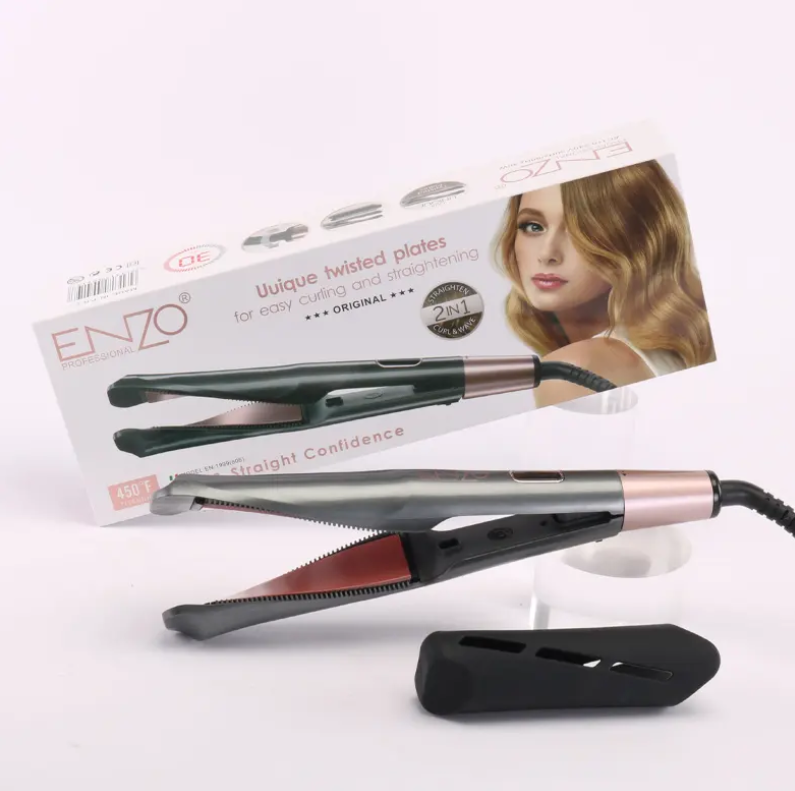 ENZO hot sell Ceramic Coating 2 in 1 Hair Straightener and Curler Spiral Twist Flat Iron Floating Plate Hair Straightener