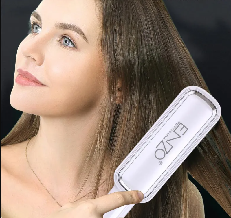 ENZO Negative Ion Straighten Hair Comb Brush Ceramic Smoothing Fast Heated Electric Hair Straightener Brush