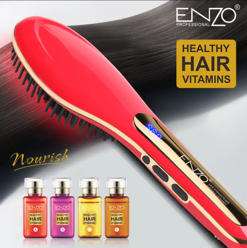 ENZO   LCD Newest Hair Straightener Comb Electric Brush Ceramic